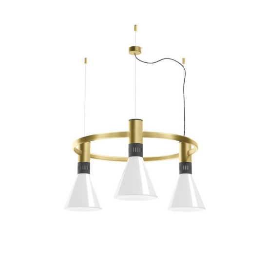 Lampadario moderno satin gold vetro bianco stilnovo cono