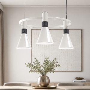 Lampadario a sospensione moderno bianco cono vetro dimmerabile 3x14w 2700k