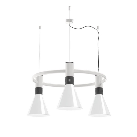 Lampadario a sospensione moderno bianco cono vetro dimmerabile 3x14w 2700k