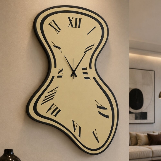 Orologio ondulato a parete moderno nero e miele per cucina
