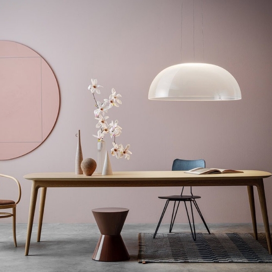 Demi stilnovo lampadario moderno bianco led 18w 3000k dimmerabile per soggiorno