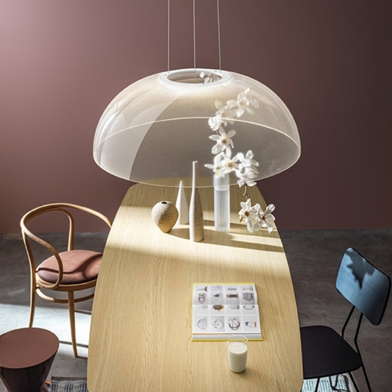 Demi stilnovo lampadario moderno bianco led 18w 3000k dimmerabile per soggiorno
