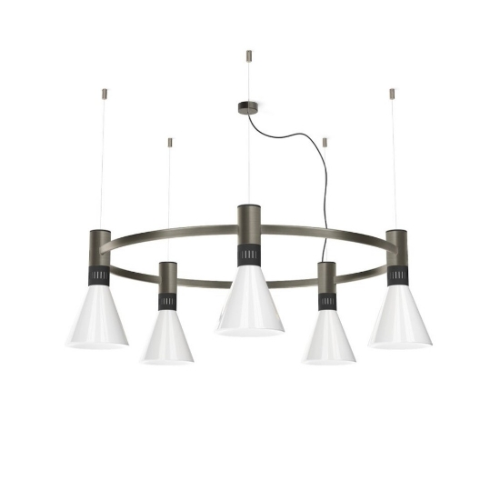 Lampadario a sospensione moderno nichel vetro bianco dimmerabile stilnovo cono