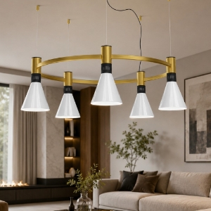 Stilnovo cono lampadario  moderno oro vetro 5x14w 2700k dimmerabile