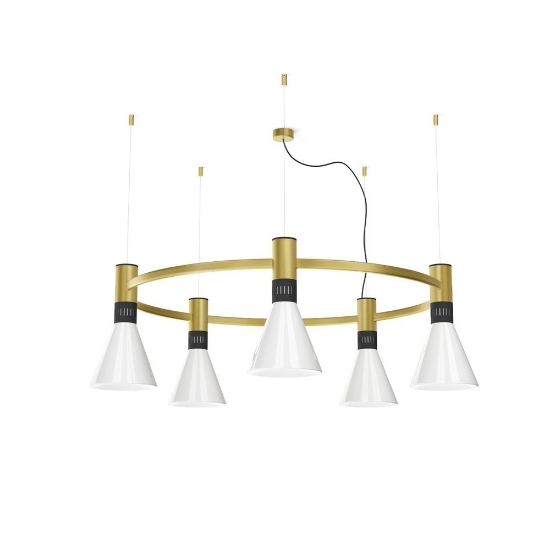 Stilnovo cono lampadario  moderno oro vetro 5x14w 2700k dimmerabile
