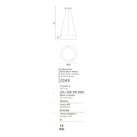 Affralux band diodi lampadario cerchio 60cm marrone caffe led 35w 3200k