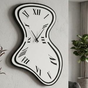 Orologio da muro design ondulato nero e bianco marmo 48x70 cm