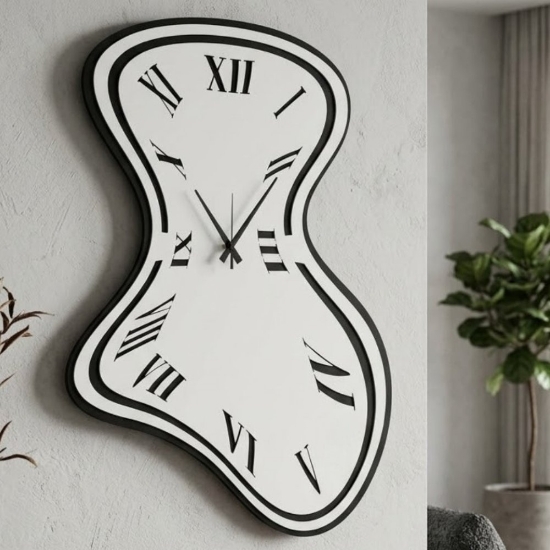 Orologio da muro design ondulato nero e bianco marmo 48x70 cm