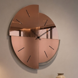 Orologio rotondo da parete moderno effetto specchio rosa e rame 65x70 cm