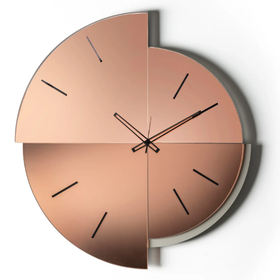 Orologio rotondo da parete moderno effetto specchio rosa e rame 65x70 cm