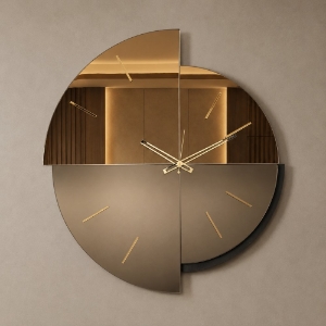 Orologio a parete rotondo moderno effetto specchio ottone 65x70 cm