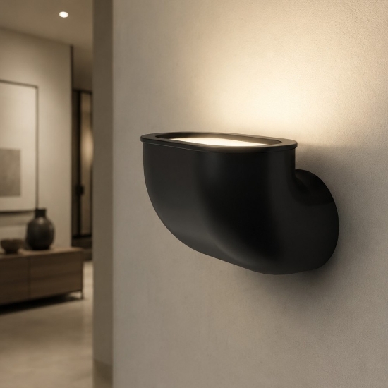 Applique design nera satinato dimmerabile led 26w 3000k stilnovo gomito