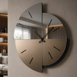 Orologio moderno a parete effetto specchio fume e bronzo per soggiono 60x75 cm