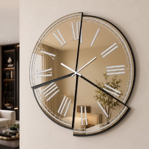 Orologio moderno a parete effetto specchio ottone 70cm