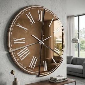 Orologio da parete moderno rotondo effetto specchio bronzo 70cm