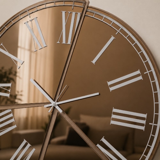 Orologio da parete moderno rotondo effetto specchio bronzo 70cm
