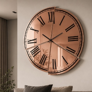 Orologio rotondo a parete design moderno effetto specchio rame 70cm