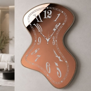 Orologio da parete moderno effetto specchio bronzo design ondulato