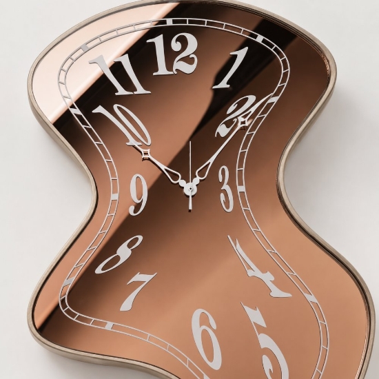 Orologio da parete moderno effetto specchio bronzo design ondulato