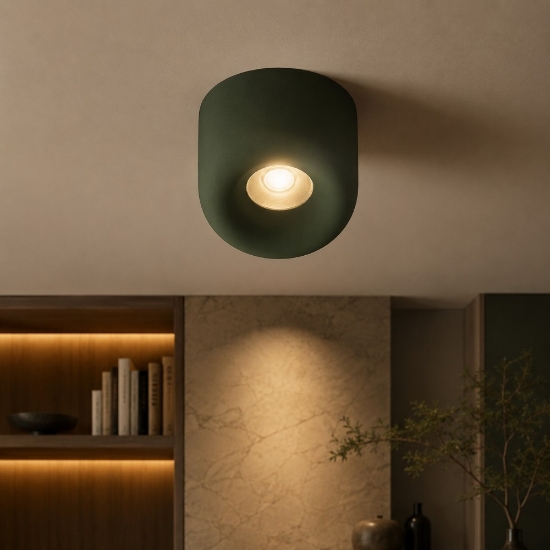 Faretto moderno sporgente da soffitto verde bosco tondo led 10w cct 3000k 4000k ip44