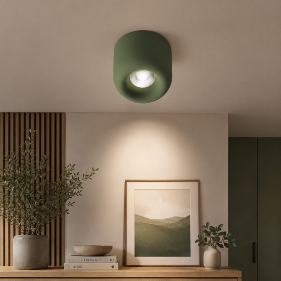 Faretto sporgente da soffitto verde salvia tondo led 10w cct 3000k 4000k ip44