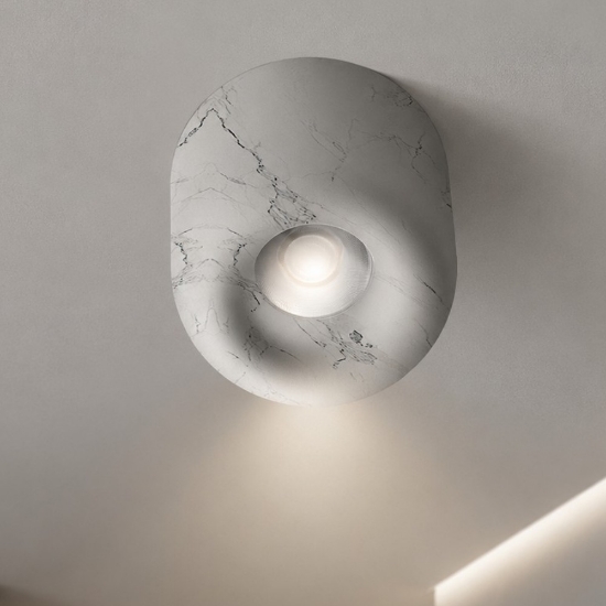 Faretto moderno da soffitto tondo effetto marmo bianco led 10w cct 3000k 4000k ip44