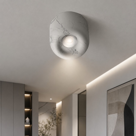 Faretto moderno da soffitto tondo effetto marmo bianco led 10w cct 3000k 4000k ip44