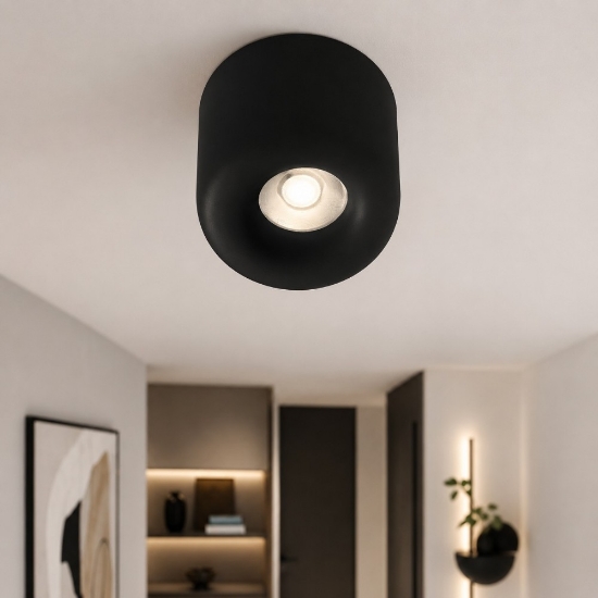 Faretto da soffitto design moderno nero tondo led 10w cct 3000k 4000k ip44