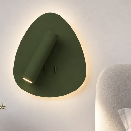 Applique da comodino verde bosco biemissione led 6+3w 3000k orientabile per camera da letto moderna
