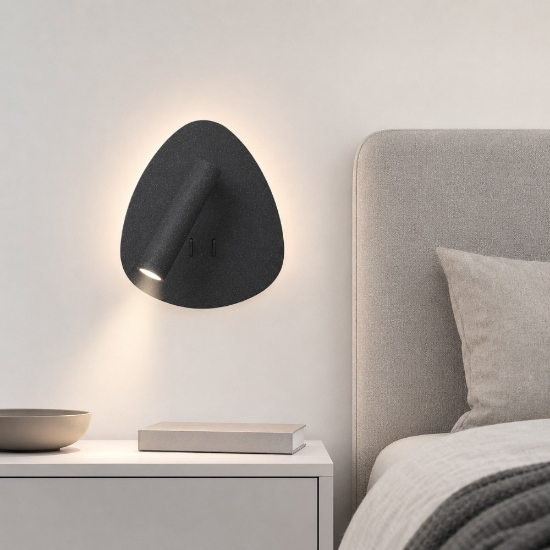 Applique per camera da letto da comodino antracite doppia luce led 6w 3w 3000k orientabile