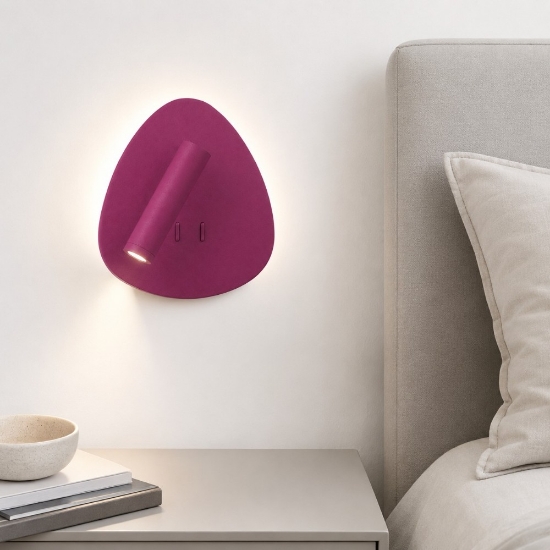 Applique moderna magenta led 6+3w 3000k orientabile per camera da letto