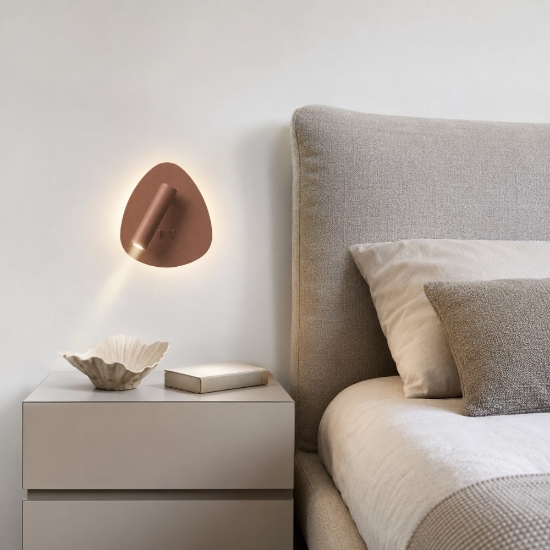 Applique camera da letto da comodino rame opaco led 6w 3w 3000k luce orientabile