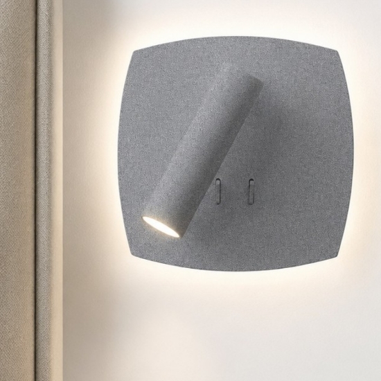 Applique lampada da parete per comodino grigio perla led 6+3w 3000k per camera da letto