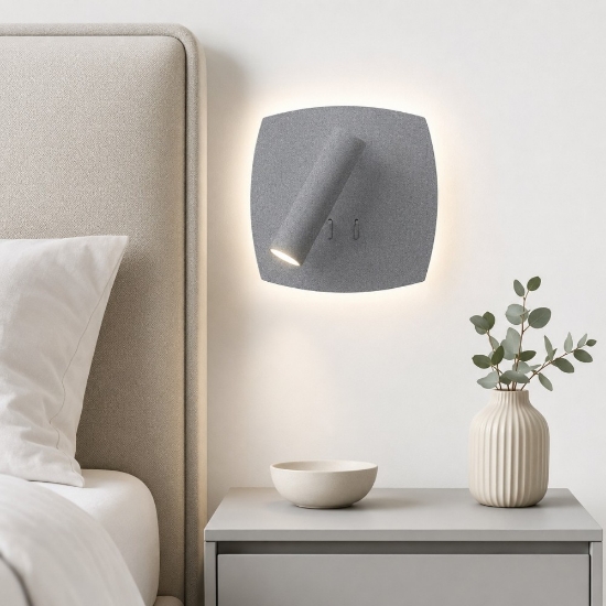 Applique lampada da parete per comodino grigio perla led 6+3w 3000k per camera da letto