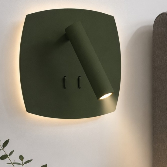 Applique da comodino verde bosco doppia luce led 6w 3w 3000k orientabile per camera da letto