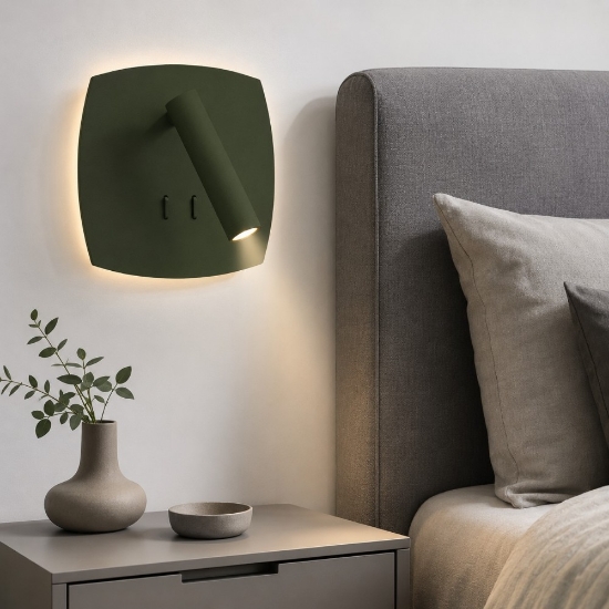 Applique da comodino verde bosco doppia luce led 6w 3w 3000k orientabile per camera da letto