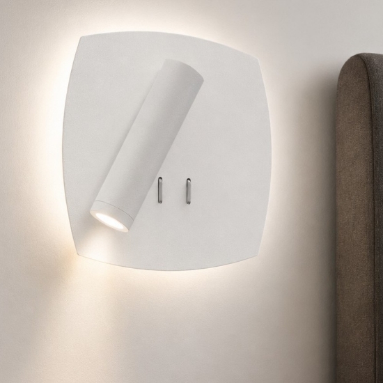 Applique camera da letto bianca led 6+3w 3000k luce orientabile da comodino