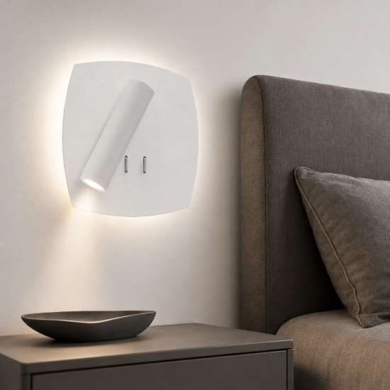 Applique camera da letto bianca led 6+3w 3000k luce orientabile da comodino