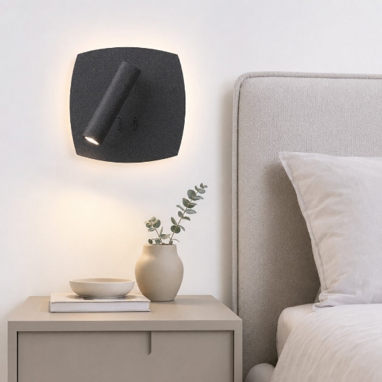 Applique lampada a parete da comodino antracite led 6+3w 3000k orientabile