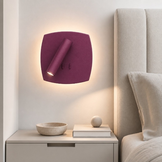 Applique magenta doppia luce led 6+3w 3000k orientabile per comodini camera da letto moderna