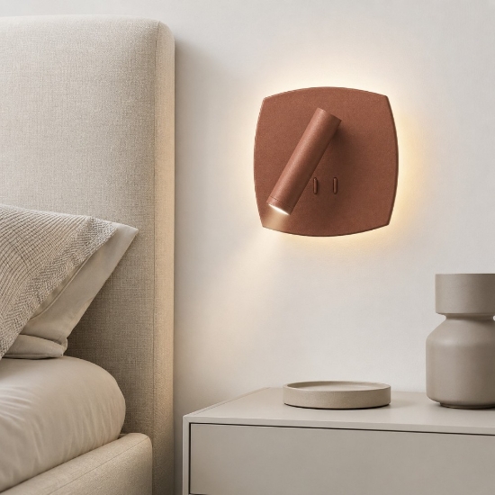 Applique da comodino per camera da letto rame opaco doppia luce led 6+3w 3000k orientabile
