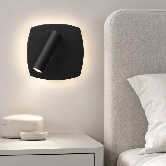 Applique da comodino con interruttore nera led 6w 3w 3000k orientabile per camera da letto
