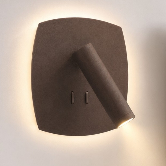Applique per camera da letto da comodino ruggine led 6+3w 3000k orientabile con interruttore
