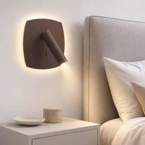 Applique per camera da letto da comodino ruggine led 6+3w 3000k orientabile con interruttore
