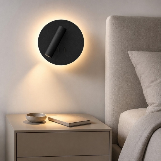 Applique da comodino moderna nera led 6w 3w 3000k doppia luce retroilluminazione
