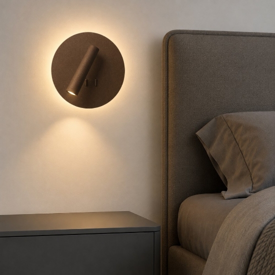 Applique da comodino moderna ruggine led 6+3w 3000k doppia luce orientabile per camera da letto