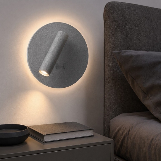 Applique grigio perla da comodino led 6+3w 3000k orientabile doppia luce per camera da letto