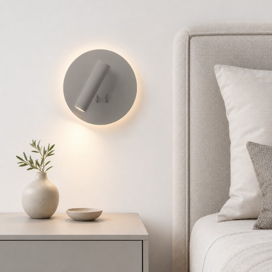 Applique tortora da comodino biemissione orientabile led 6+3w 3000k per camera da letto