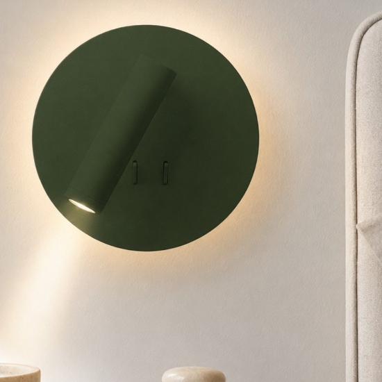 Applique camera da letto verde bosco da comodino doppia luce led 9w 3000k orientabile