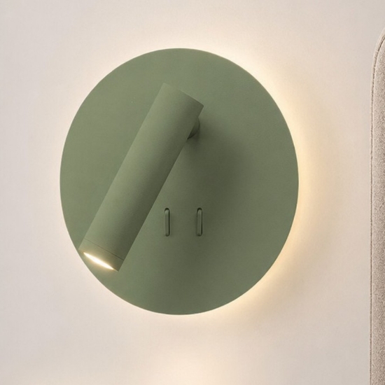 Applique moderna da comodino verde salvia orientabile led 6w 3w 3000k con interruttore
